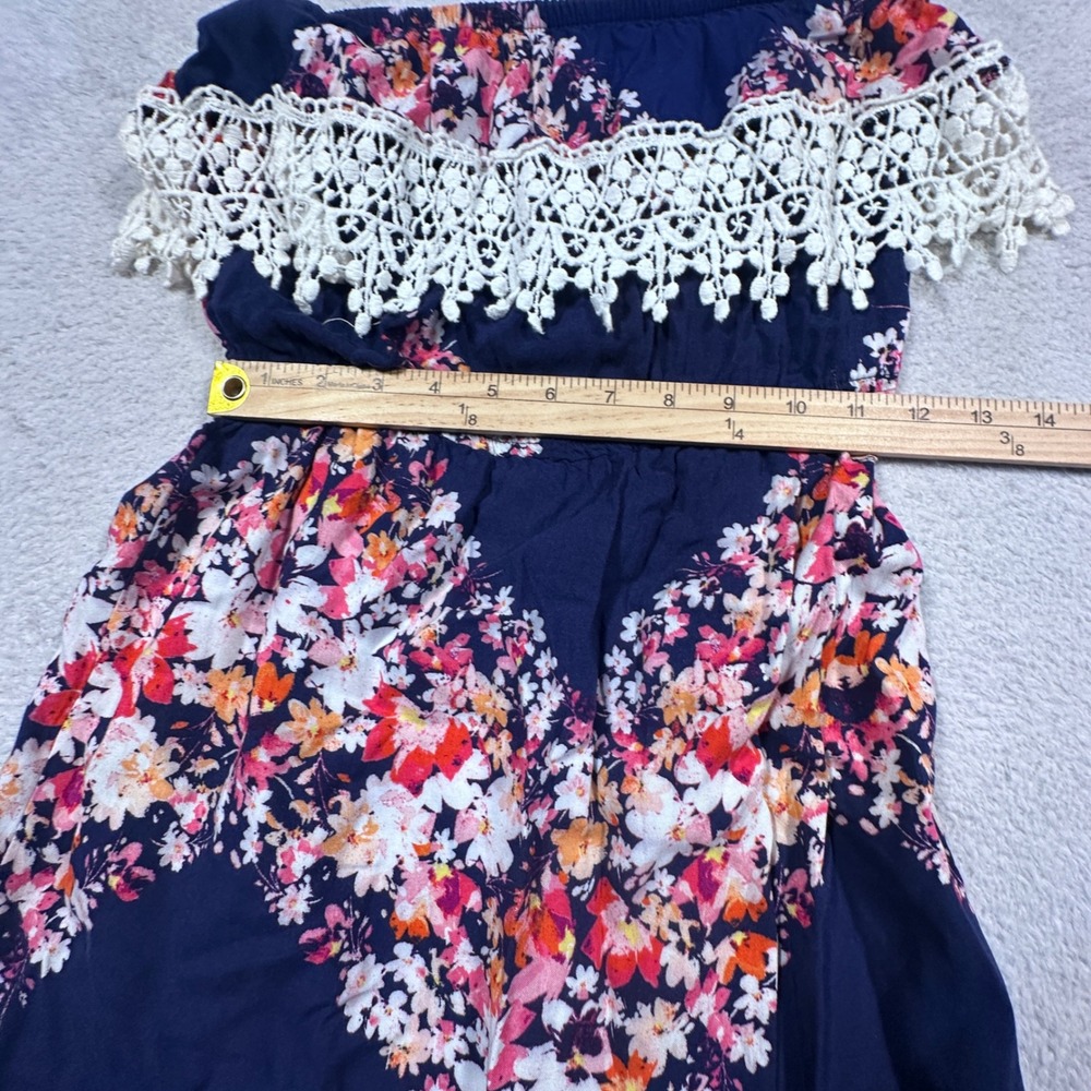 Trixxi Strapless‎ Maxi Dress Women's Small Floral Print Crochet Trim Boho Chic - Picture 7 of 8